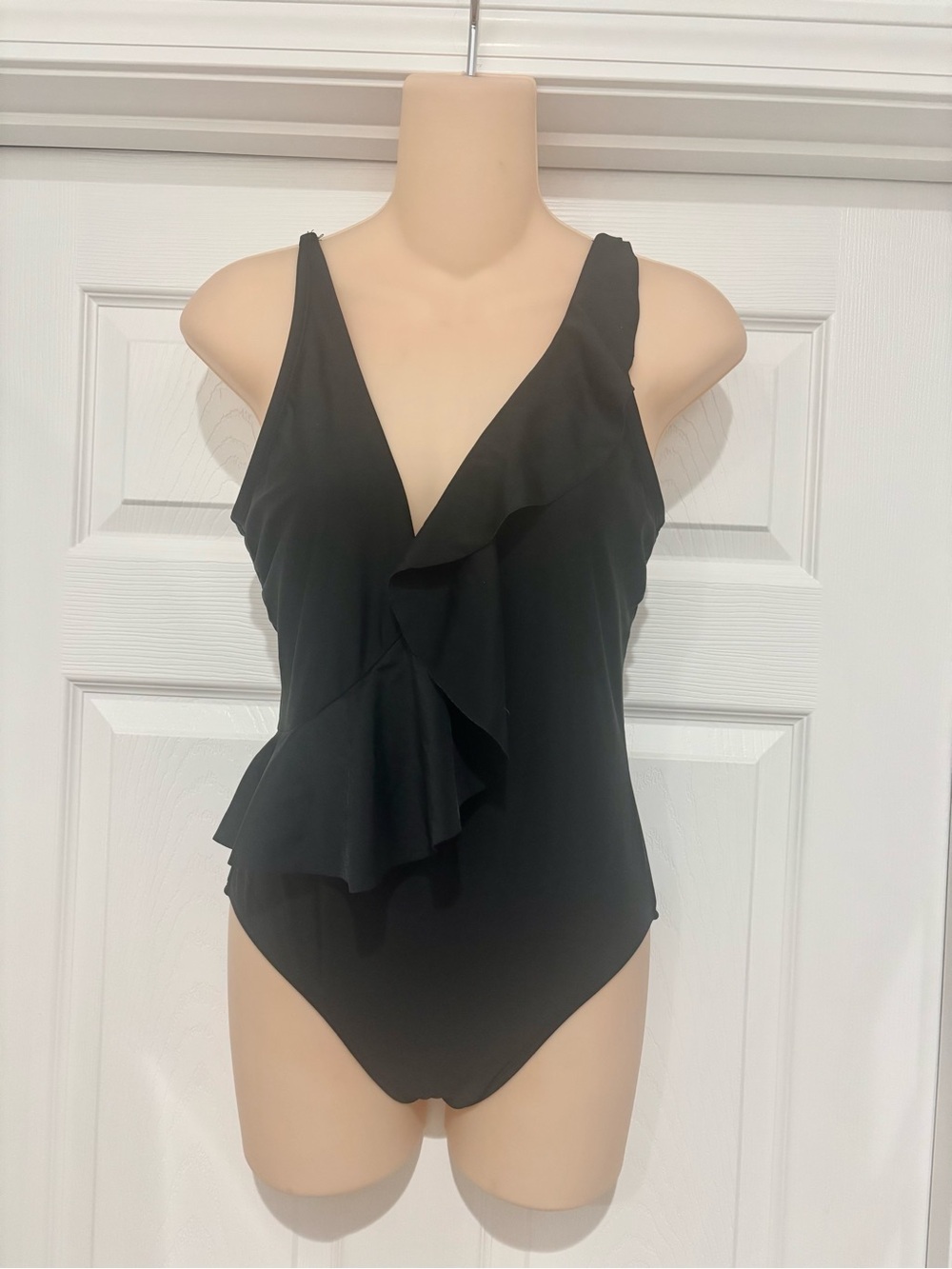 Kona Sol Black One-Piece Swimsuit with Ruffle Detail